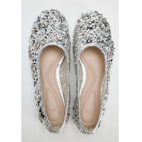 NWT Zara silver sequin ballerina flats, 7.5 - Picture 6 of 13